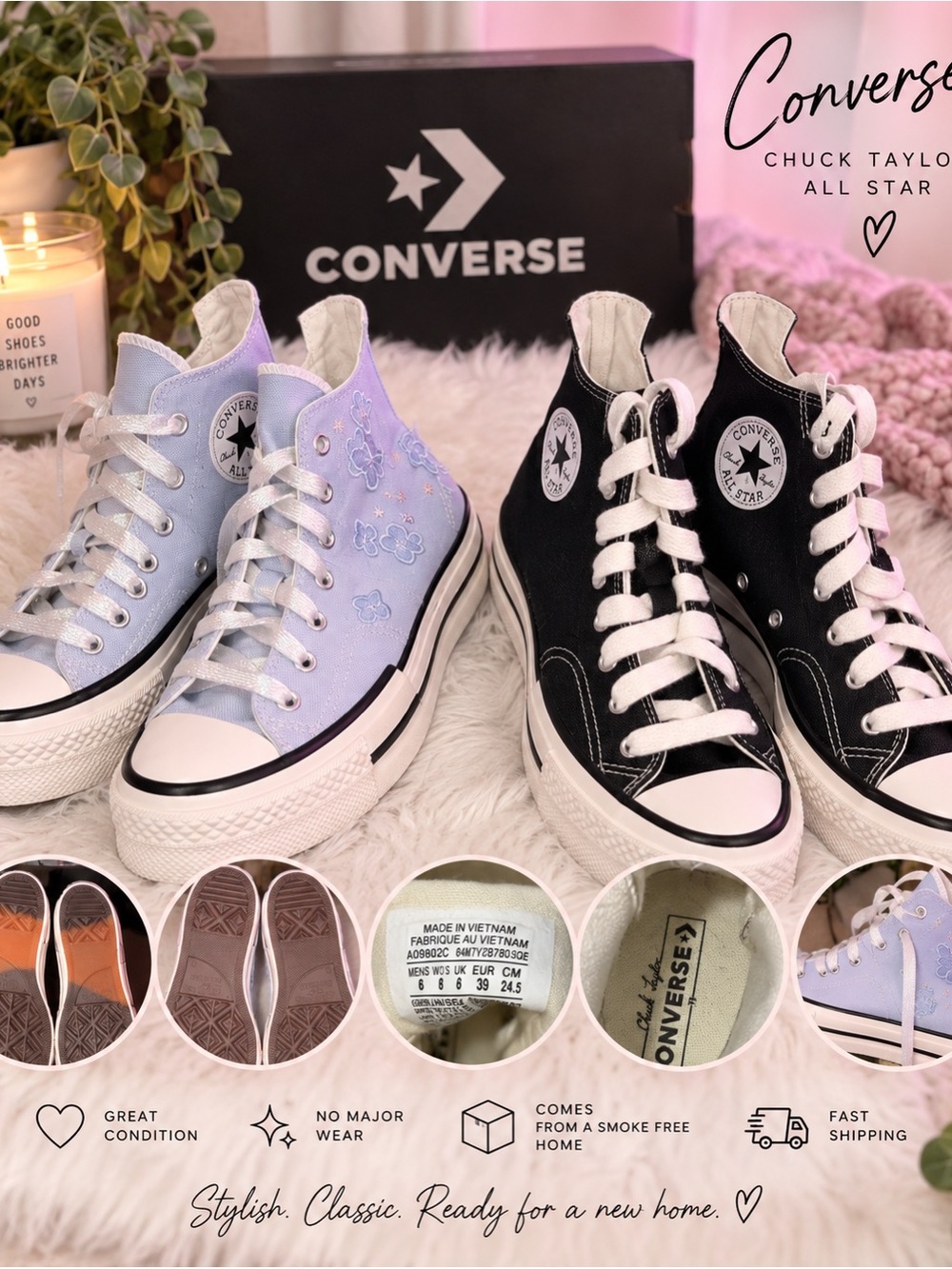 Brand New, Never Worn. Converse High Top Sneakers in Black and Light Blue